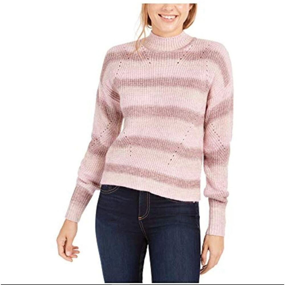 Calvin Klein Jeans Pink Striped Knit Pointelle Mock Neck Sweater Large NWT